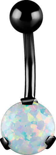 BLACK PVD SS316L BANANA WITH ROUND LAB CREATED OPAL (DIAMOND CUT/PRONG SET)