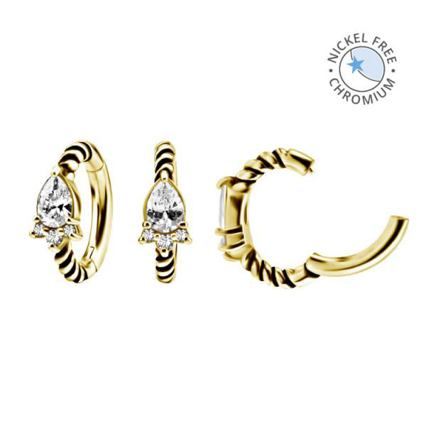 18K GOLD PVD CoCr NF OVAL BELLY CLICKER SET W.CUBIC ZIRCONIA
