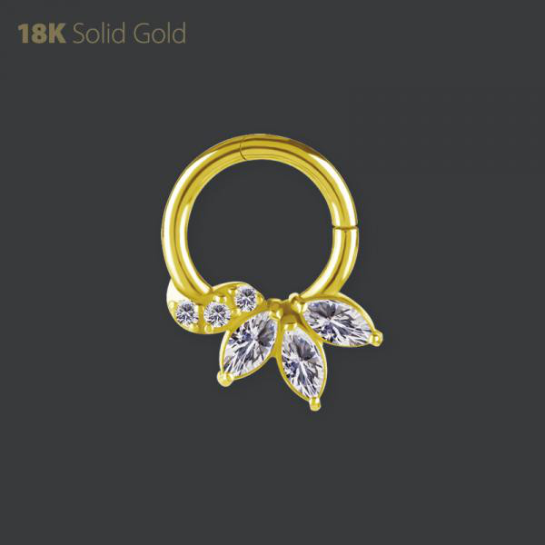 18K GOLD HINGED DAITH CLICKER SET W. PREMIUM ZIRCONIA