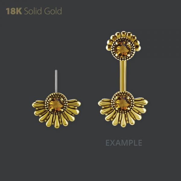 18K GOLD THREADLESS ATTACHMENT FOR VERTICAL HELIX SET W GENUINE GEMSTONE