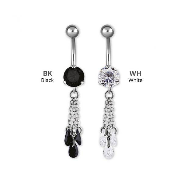 SS316L MINI BELLY BANANA W. CHAIN FLOATING ZIRCONIA DANGLE
