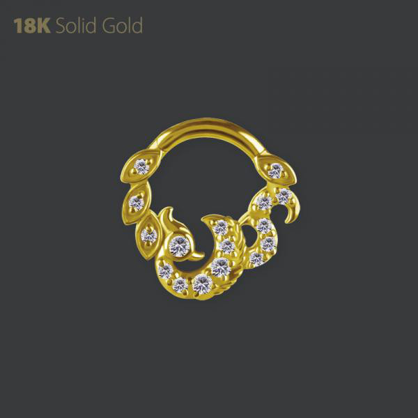 18K GOLD HINGED DAITH CLICKER SET W. PREMIUM ZIRCONIA