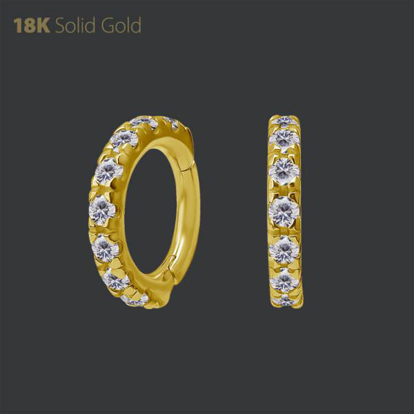 18K GOLD HINGED SEGMENT CLICKER SET W. PREMIUM ZIRCONIA