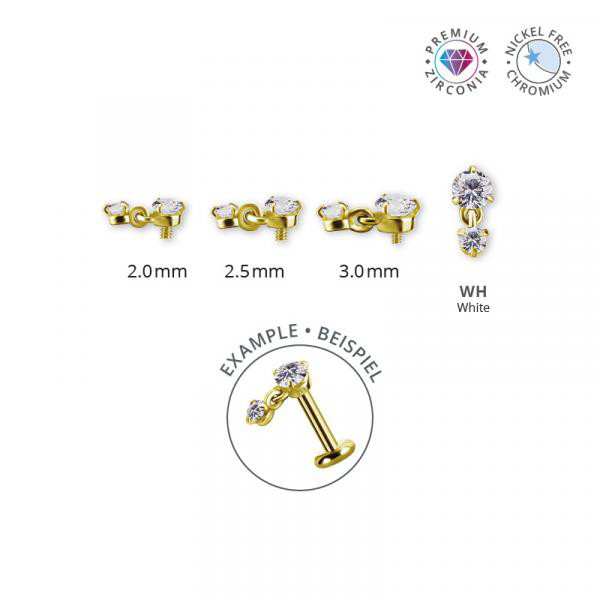 18K GOLD PVD CoCr NF INT. 3 PRONG MICRO ATT. W. DANGLE SET W. PREMIUM ZIRCONIA