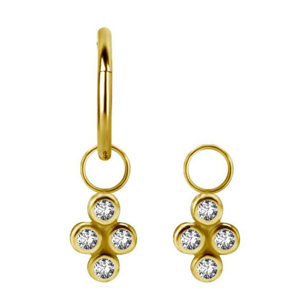 24K GOLD PVD SS316L DANGLE QUAD CHARM FOR HINGED SEGMENT RING SET W.CUBIC ZIRCONIA
