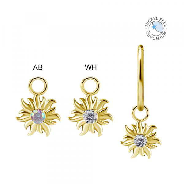 18K GOLD PVD CoCr NF FLOWER CHARMS FOR HINGED SEGMENT RINGS SET W.PREMIUM ZIRCONIA
