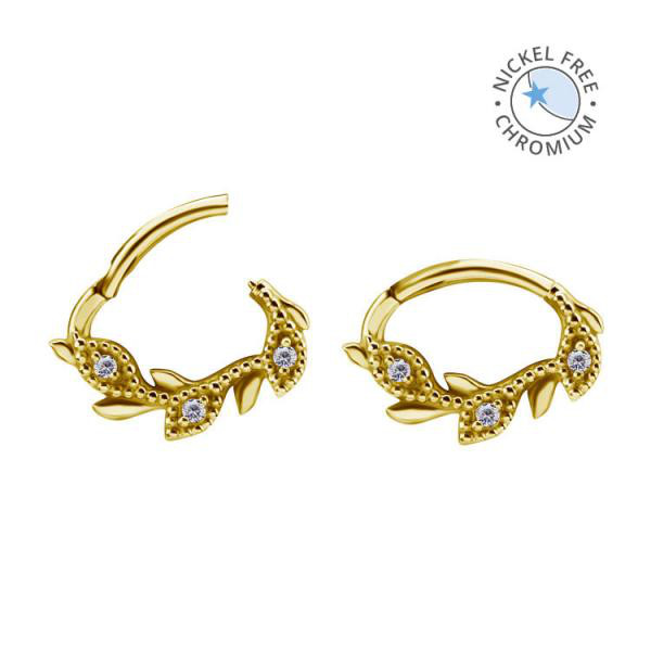 18K GOLD PVD CoCr NF SEPTUM/DAITH CLICKER SET W. PREMIUM ZIRCONIA (LAUREL)