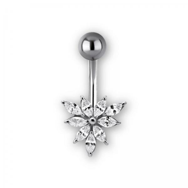 SS316L BELLY BANANA SET W. MARQUISE CUBIC ZIRCONIA CLUSTER