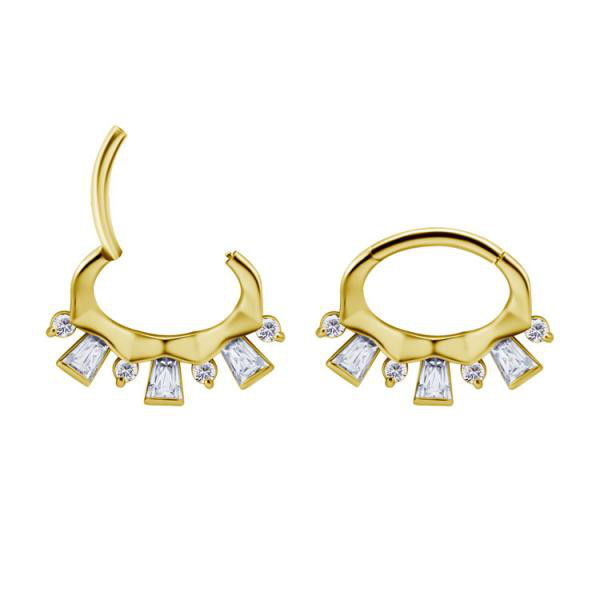 24K GOLD PVD SS316L HINGED SEPTUM/DAITH CLICKER SET W. PREMIUM ZIRCONIA