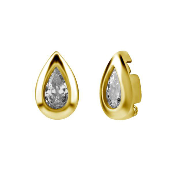24K GOLD PVD SS316L MICRO ATTACHEMENT SET W. PEAR SHAPE CUBIC ZIRCONIA