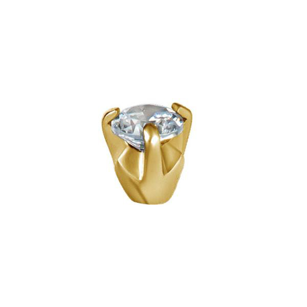 24K GOLD PVD SS316L BALL WITH ROUND CUBIC ZIRCONIA (PRONG SET)