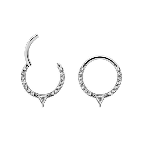 SS316L HINGED SEPTUM/DAITH CLICKER SET W. TRIANGLE CUBIC ZIRCONIA