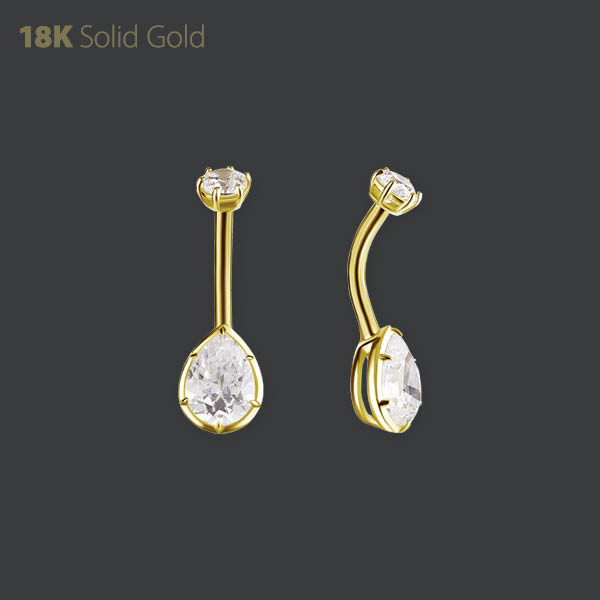 18K GOLD INTERNAL NAVEL BANANA SET W. PEAR SHAPE PREMIUM ZIRCONIA