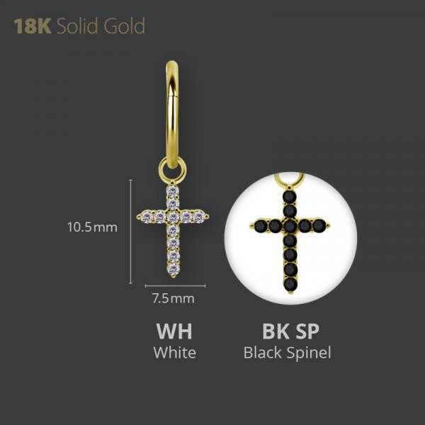 18K GOLD CROSS CHARM SET WITH PREMIUM BLACK SPINEL