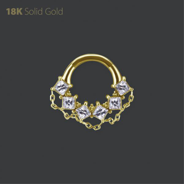 18K GOLD DAITH & SEPTUM CLICKER SET W. PREMIUM ZIRCONIA