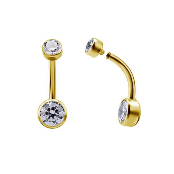24K GOLD PVD TITANIUM INTERNAL DISC BELLY BANANAS SET W. PREMIUM ZIRCONIA