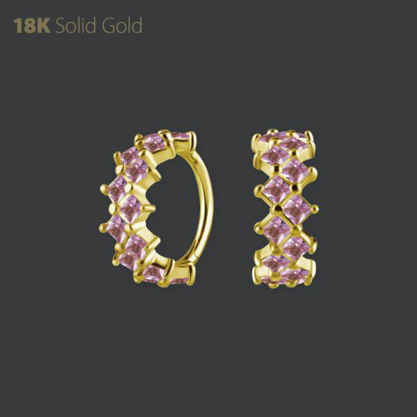 18K GOLD HINGED SEGMENT RING SET W. SQUARE GENUINE PINK SAPPHIRE