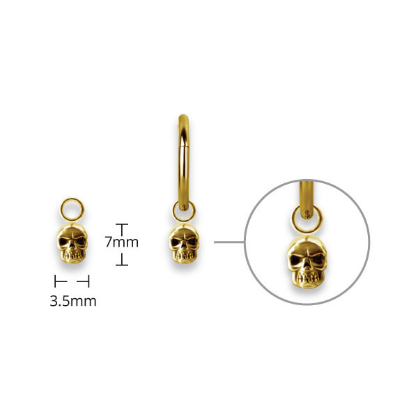 24K GOLD PVD SS316L CHARM FOR HINGED SEGMENT RINGS (SKULL)