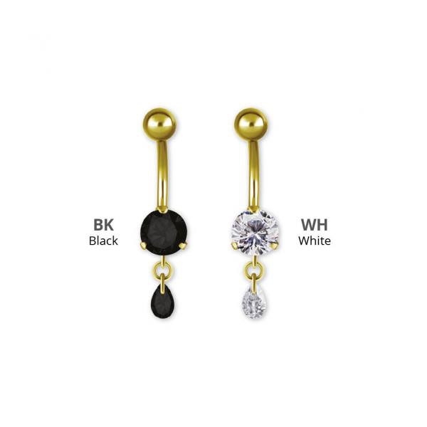GOLD PVD SS316L MINI BELLY BANANA W. ZIRCONIA DROP DANGLE