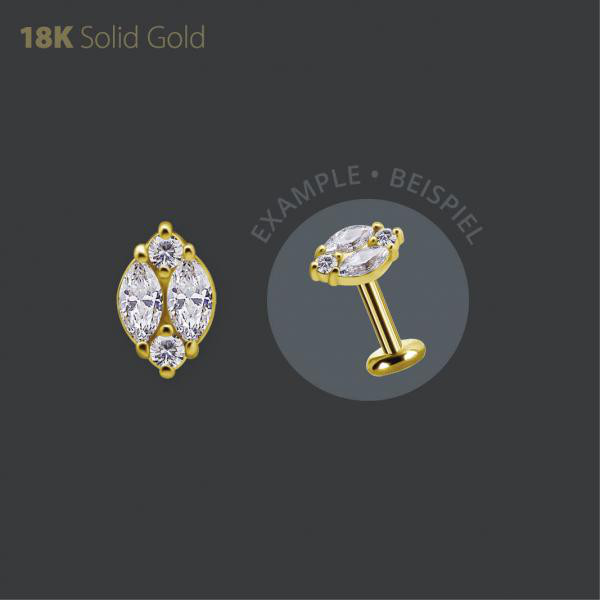 18K GOLD THREADLESS ATTACHMENT SET W. MARQUISE PREMIUM ZIRCONIA