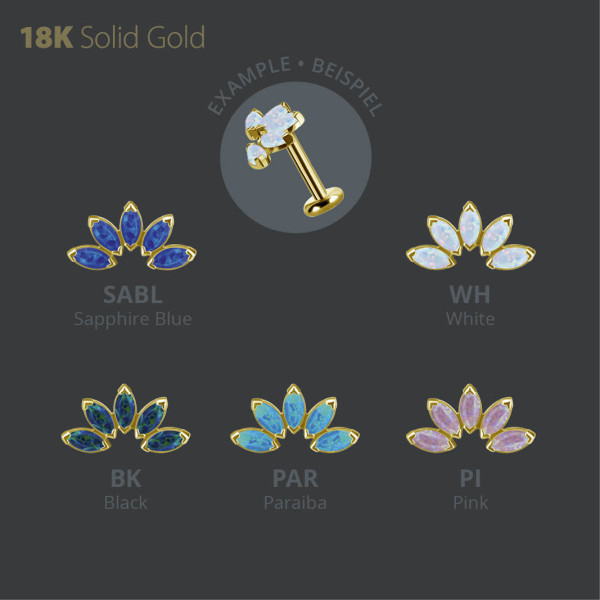 18K GOLD THREADLESS MARQUISE FAN ATTACHMENT SET WITH LAB CREATED OPAL