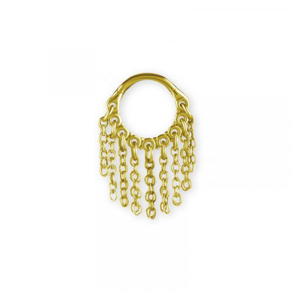 24K GOLD PVD SS316L HINGED RING WITH CHAIN DANGLES