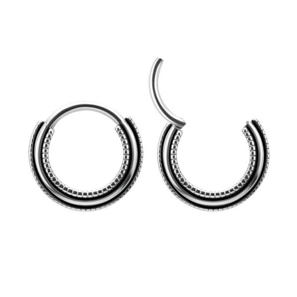 SS316L TRIBAL CLICKER 3ROWS SLANTED W. MICRO GRANULATION,OXIDIZED