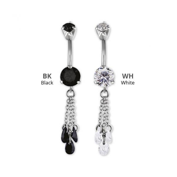 SS316L DJ MINI BELLY BANANA W. CHAIN FLOATING ZIRCONIA DANGLE