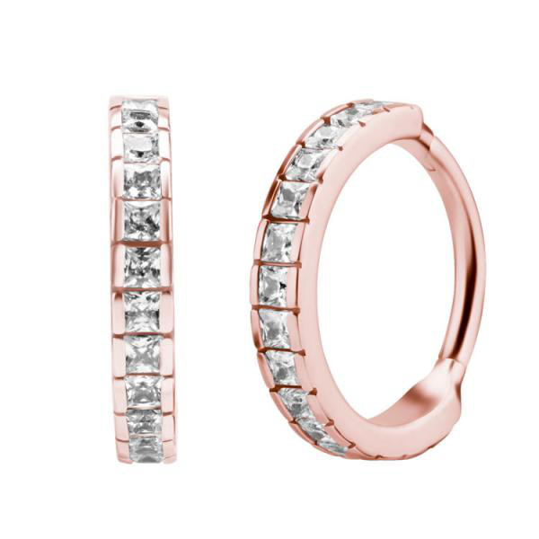 ROSE GOLD PVD SS316L CLICKERS SET W. SQUARE CUBIC ZIRCONIA