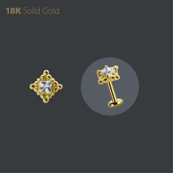 18K GOLD THREADLESS ATTACHMENT SET W. PRINCESS CUT PREMIUM ZIRCONIA
