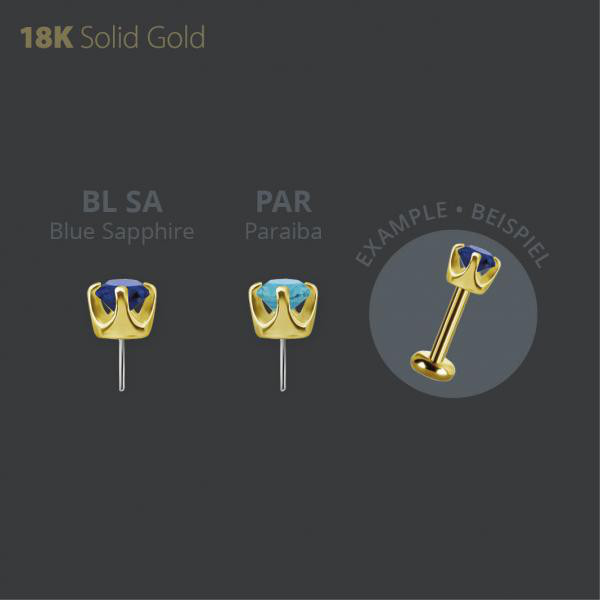 18K GOLD THREADLESS ATTACHMENT SET W. LAB CREATED GEMSTONE