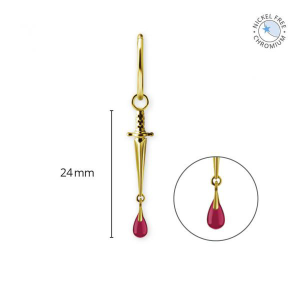 18K GOLD PVD CoCr NF DAGGER CHARMS SET W. LAB CREATED RUBY