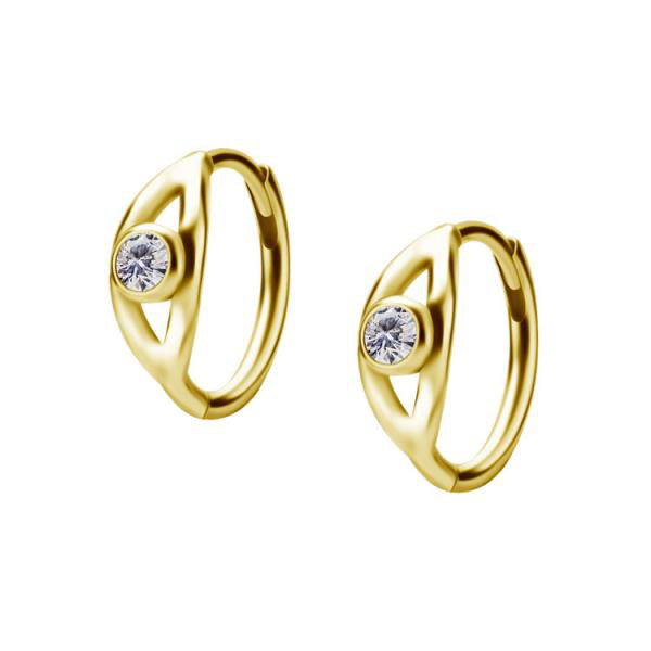 24K GOLD PVD SS316L EARHOOPS SET W. CUBIC ZIRCONIA (PAIR)