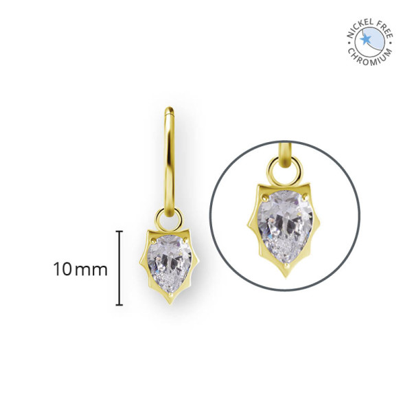 18K GOLD PVD CoCr NF CHARMS FOR HINGED RINGS SET W. PEAR SHAPE PREMIUM ZIRCONIA