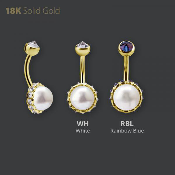 18K GOLD INT. BANANA SET W. PREMIUM ZIRCONIA AND FRESH WATER PEARL
