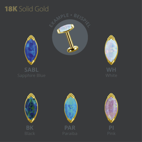 18K GOLD THREADLESS MARQUISE ATTACHMENT SET WITH LAB CREATED OPAL