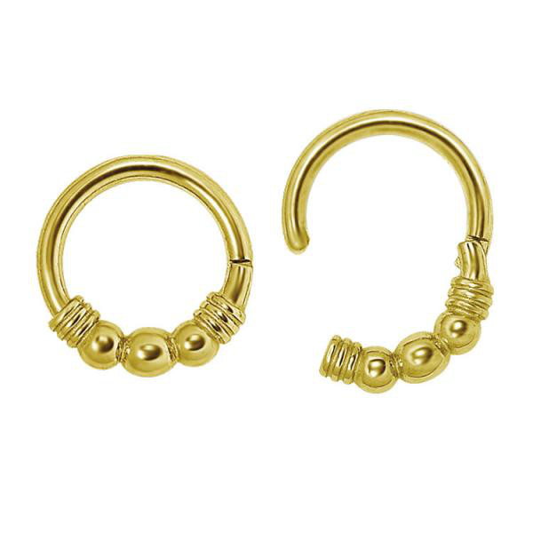 24K GOLD PVD SS316L HINGED RING (3 BALLS)