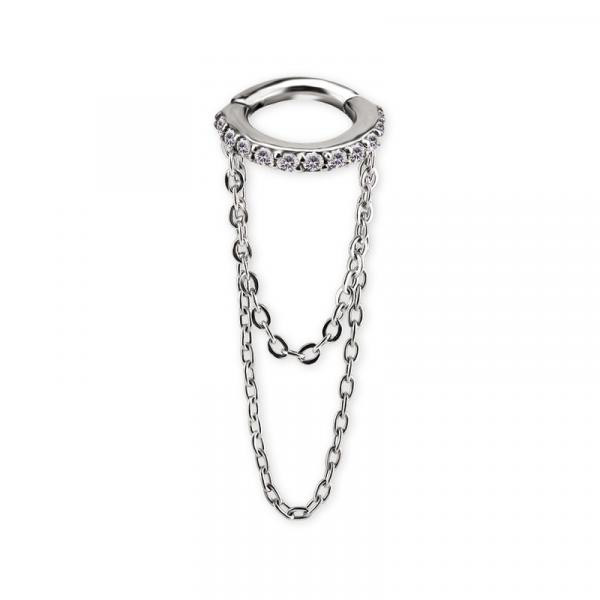 SS316L CLICKER W. BAZEL DANGLE CHAINS