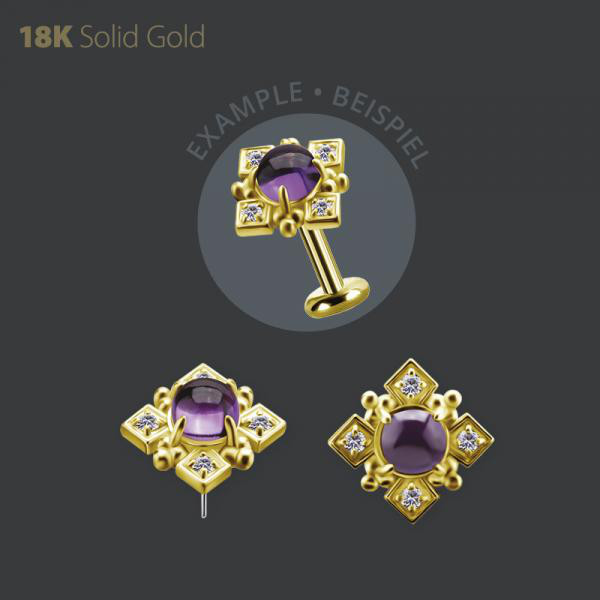 18K GOLD THREADLESS ATTACHMENT SET W. GENUINE DARK AMETHYST AND PREMIUM ZIRCONIA