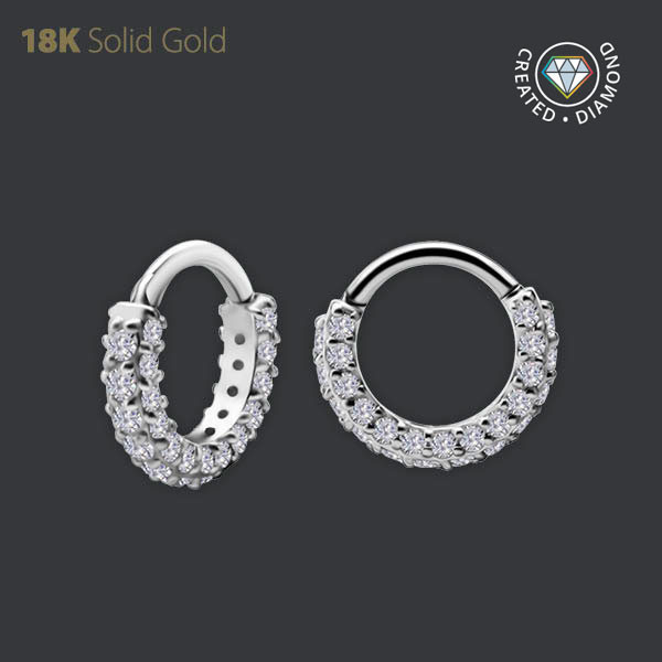 18K WHITE GOLD HINGED CLICKER SET W. LAB CREATED DIAMONDS