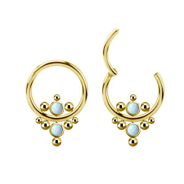 24K GOLD PVD TITANIUM DEVILHEART CLUSTER CLICKER SET W.LAB CREATED OPAL