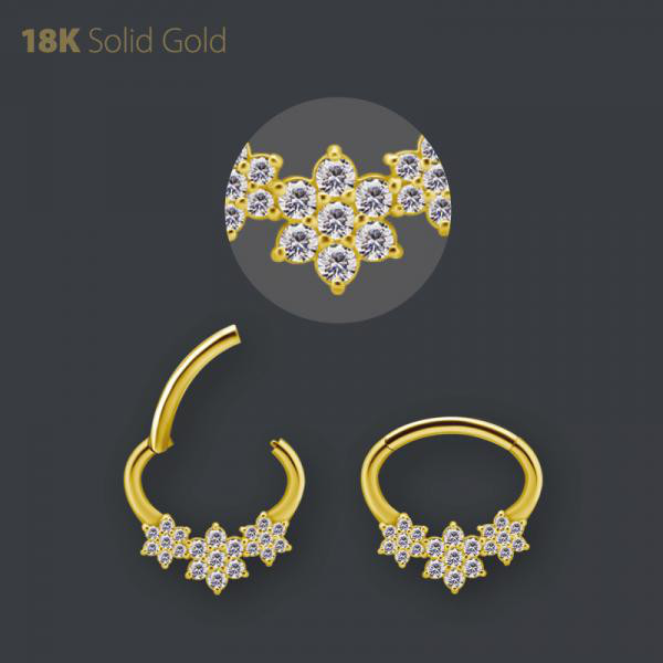 18K GOLD JEWELED FLOWER CLUSTER DAITH CLICKER SET W. PREMIUM ZIRCONIA