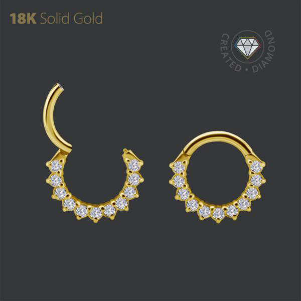 18K GOLD JEWELLED SEPTUM & DAITH CLICKER SET W. LAB CREATED DIAMONDS