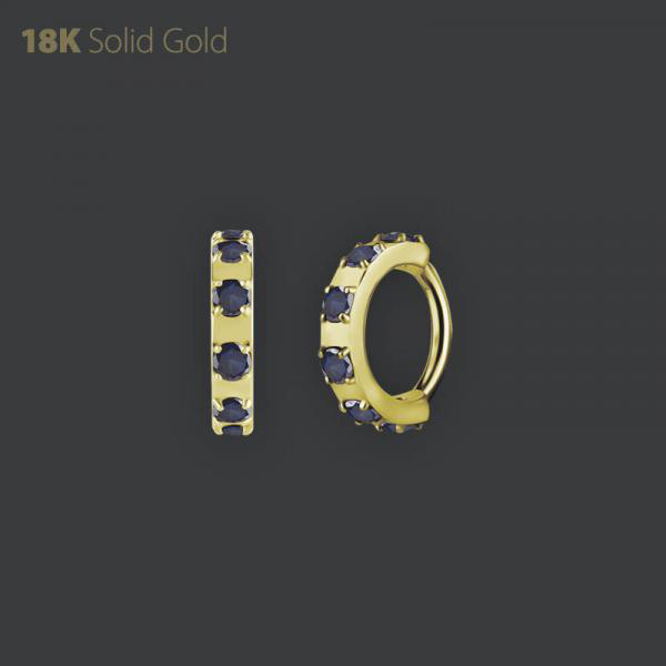 18K GOLD HINGED SEGMENT CLICKER SET W. DIFFUSION SAPPHIRE