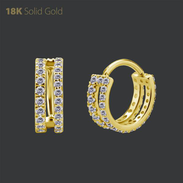 18K GOLD 2 LINES HINGED SEGMENT CLICKER SET W. PREMIUM ZIRCONIA