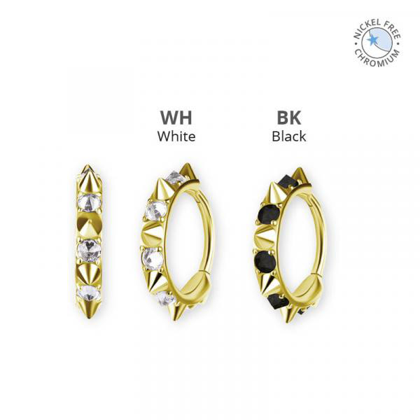 18K GOLD PVD CoCr NF SPIKE CLICKER SET W.UPSIDE DOWN CUBIC ZIRCONIA