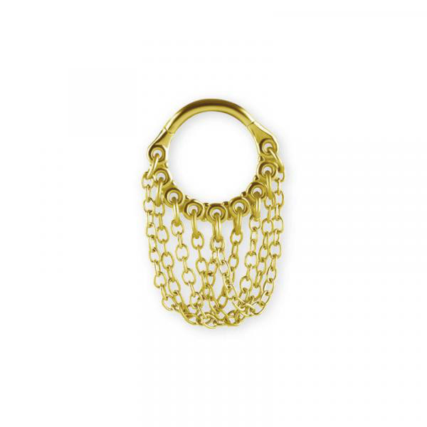24K GOLD PVD SS316L HINGED RING WITH CHAIN DANGLES