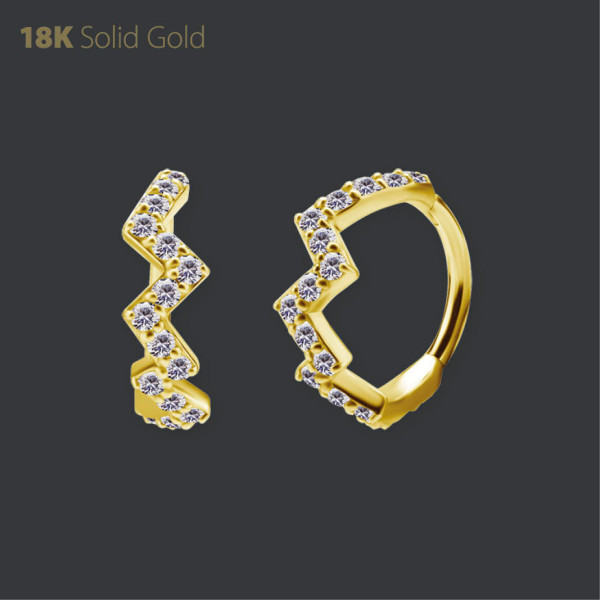 18K GOLD HINGED SEGMENT CLICKER SET WITH PREMIUM ZIRCONIA