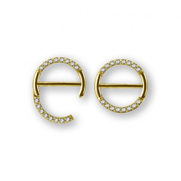 24K GOLD PVD SS316L NIPPLE RING W.PAVE SET PREMIUM ZIRCONIA