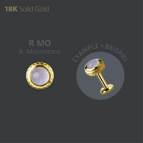 18K GOLD THREADLESS ATTACHMENT SET W. GENUINE RAINBOW MOONSTONE